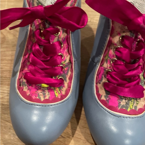 Poetic Justice London Blue Pink Floral Leather heels feminine cottagecore 8.5M - Picture 9 of 16